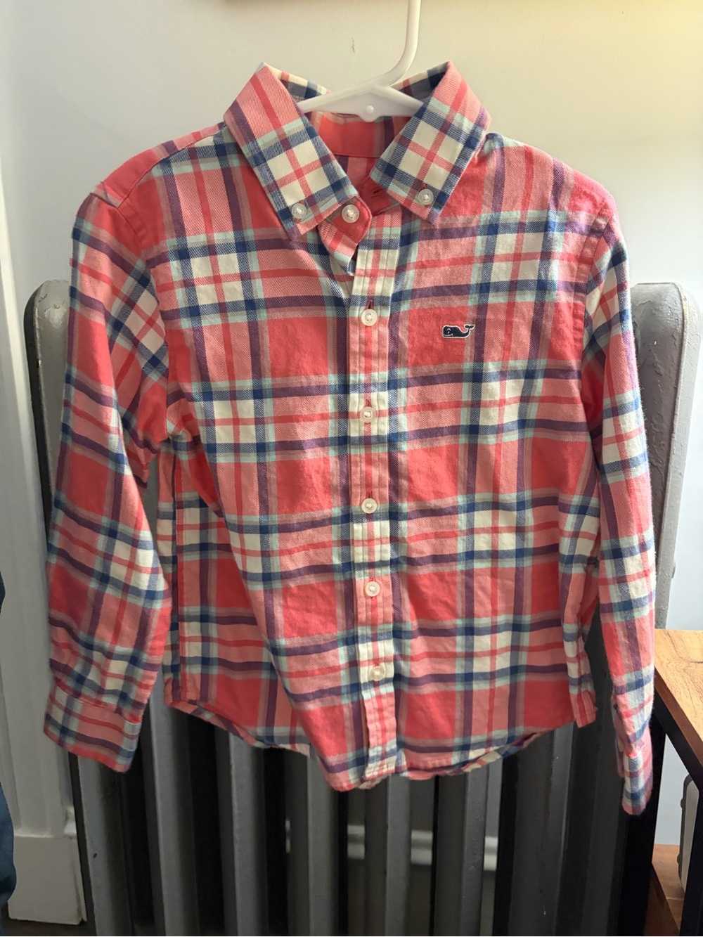 Vineyard Vines Coral and Blue Plaid Button-Down Shirt
